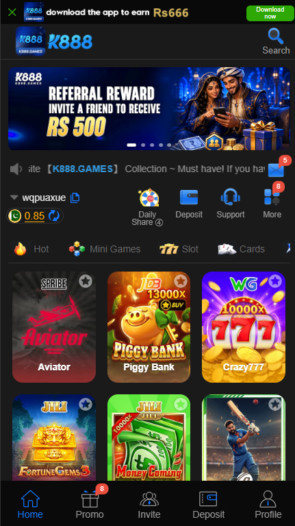 K888 Game Login Screen